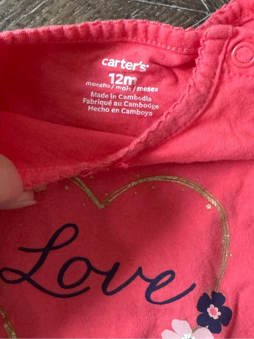 Carter's Coral 'Love' Heart Bodysuit with Navy Floral Accent